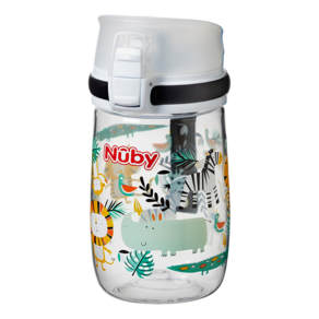 Nuby Thirsty Kids系列 彈蓋式透明水壺 18個月以上, 白色植物, 300ml, 1個