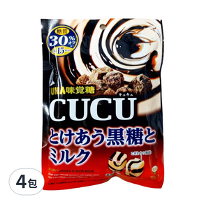 UHA 味覺糖 CUCU 黑糖牛奶味糖, 77g, 4包