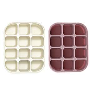 BLUEMAMA 矽膠12格副食品分裝盒組, 乳白色+粉色, 2入