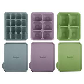 Bebelock 矽膠食品分隔保鮮盒組 橄欖綠色4格+豆沙紫色6格+藍灰色16格, 1組