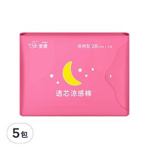icon 愛康 涼感衛生棉 夜用型 28cm, 7片, 5包