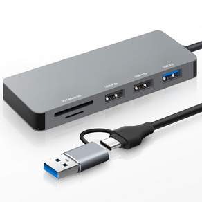 Home Planet 5口USB-A集線器 USB3.0+SD+mSD 120cm, HUB5A, 單色