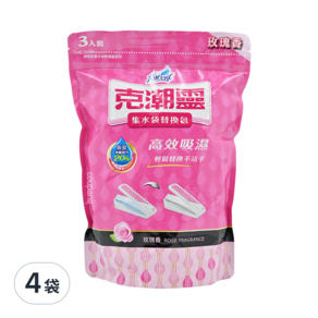 克潮靈 集水袋 替換包 玫瑰香 180g, 3入, 4袋