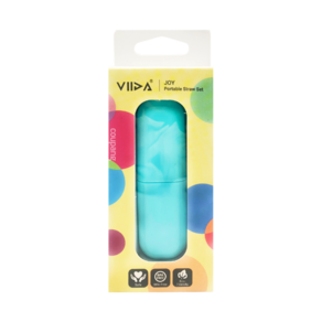 VIIDA JOY 兒童吸管便攜組 吸管17.5*7.5cm+收納盒2.8*9.2*1.8cm 薄荷綠, 1支, 1組