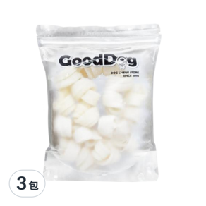 GoodDog 古德狗 磨磨牛系列 白色牛皮骨 犬用, 原味, 160g, 3包