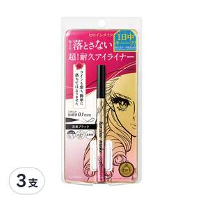 KISSME 奇士美 heroine make 花漾美姬 超持久極細抗暈眼線液筆 0.4ml, 01 Deep Black, 3支