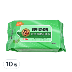 依必朗 抗菌超柔潔膚濕紙巾 綠茶清新, 88張, 10包