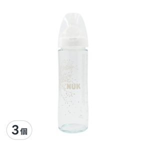 NUK 輕寬口徑玻璃奶瓶 附1號中圓洞矽膠奶嘴 0歲以上, 顏色隨機, 240ml, 3個