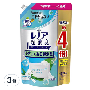 Lenor 蘭諾 1WEEK 超強除臭衣物柔軟精超特大補充包 微香, 1520ml, 3包