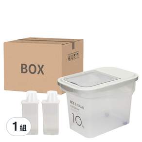 cimelax 密封儲米箱10kg + 穀物密封保鮮罐1.3L 2個, 透明象牙白色, 1組