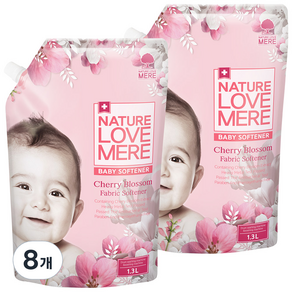 NATURE LOVE MERE 然自母愛 嬰幼兒衣物柔軟精補充包 櫻花香, 1.3L, 8個