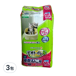 unicharm pet Deo-toilet 清新消臭 雙層貓砂盆專用 抗菌消臭尿布墊 複數貓用 16片, 3包