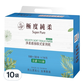 SUPER PURE 淨柔感抽取式花紋家用紙, 150張, 14包, 10袋