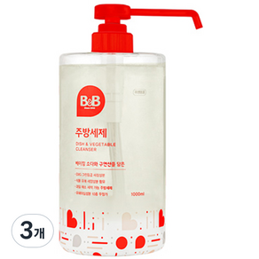 B&B 嬰兒食器適用洗碗精, 1000ml, 3瓶