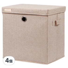 CASAMARU 高級素色收納箱 含蓋 27L, 米色, 4個