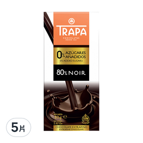 TRAPA 無添加糖80%黑巧克力片, 80g, 5片