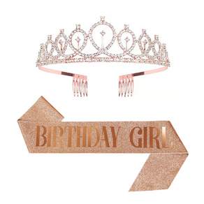 Yums 生日派對公主皇冠頭飾 + 肩帶套組, 1套, 玫瑰