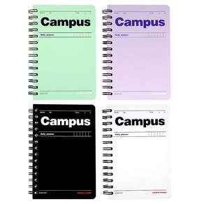 PINKFOOT 字母印花學習計劃本 4本入, 白色+紫色+薄荷綠色+黑色, 1組