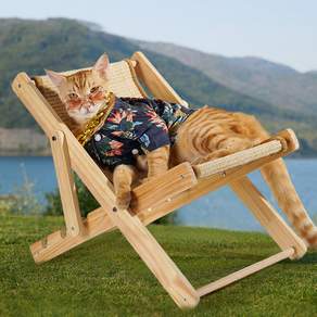 七點鐘貓角度可調節刮板躺椅, 木色, 1個