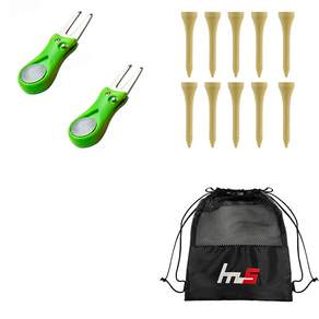 NAYA STYLE Golf Green Fork Repairer 2p + Wood Golf Short Tee 10p + Pouch Set GFYP-38-4 + 182-1PU, 混色