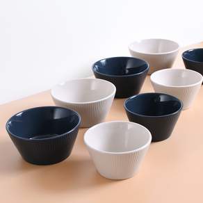 ROYAL VERREL Daily 陶瓷碗組, 飯碗 260ml*4個+湯碗 430ml*4個, 奶油白色+海軍藍色, 1組
