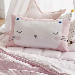shez Home ChaCha系列 超細纖維動物造型枕頭套 含枕芯, 粉底貓咪款