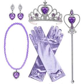 Frandir 公主項鍊配件耳環皇冠魔術棒手套套組派對用品 Insatem, 紫色, 1組