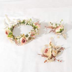 BeautifulDecoSense 感花冠+花朵手鍊套組自婚禮胸花胸花, 野生花冠