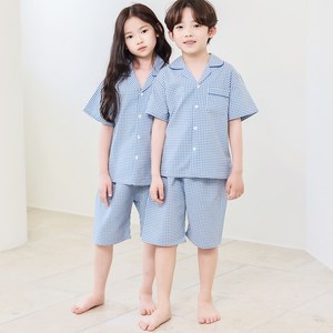 핑코코 아동용 스몰 체크 반팔 상하의 세트