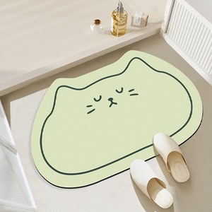 MF스토어 귀여운 빨아쓰는 깨지지 않는 두꺼운 캣츠 규조토 발매트, 라임