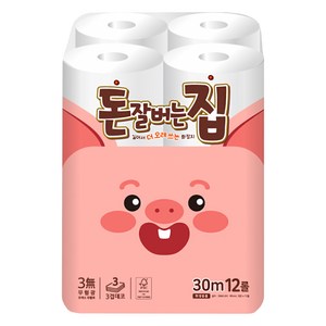 돈잘버는집 3겹 롤화장지, 30m, 12개입, 1개