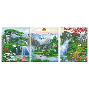 디클레어 3D DIY 보석십자수 캔버스형 3단세트 40X50cmX3, 무릉도원, 1세트