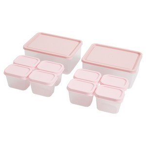 비트리 휘어지는 냉동실 정리용기 시즌2 핑크 1L x 2p + 큐브용기 100ml x 8p 세트, 1세트