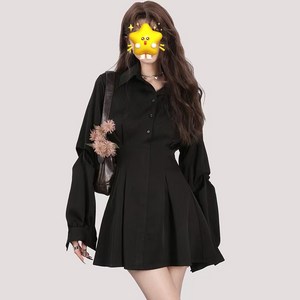 낸스 시크 플리츠 모던 블랙 셔츠 원피스 A라인 데일리룩