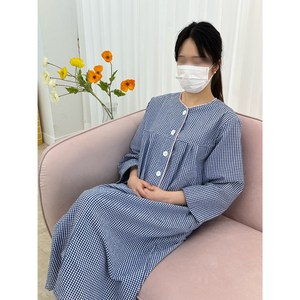 산후조리원복 수유원피스 여름 지지미 리플 체크 빅사이즈잠옷 만삭임산부원피스 수유복 임부복