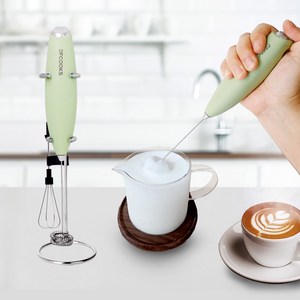 오브쿡스 미니 전동 라떼 우유거품기 휘핑기 4P 세트, 올리브그린