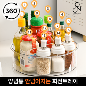 피니코니 다용도 수납 정리 회전 트레이, 1개, 투명