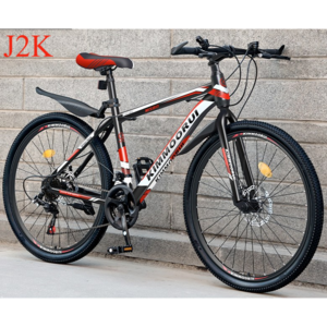 J2K 청소년 성인 산악 자전거 남성용 24인치 초경량 변속 MTB 입문용, 스포크 휠 검정색과 빨간색 26인치 21단, 1개, 140cm