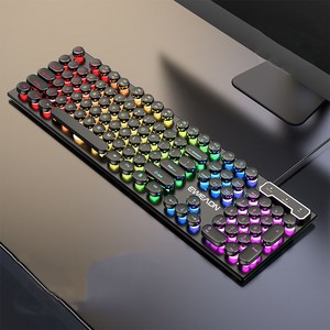 EWEADN GX30 게이밍키보드 레인보우 LED 기계식 유선 키보드 104키, 갈축, 검은색 무지개 빛