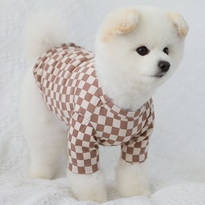 럭키페터 미니체크 강아지 옷 소형견 대형견 티셔츠 실내복 강아지 내복, 베이지/브라운, 1개