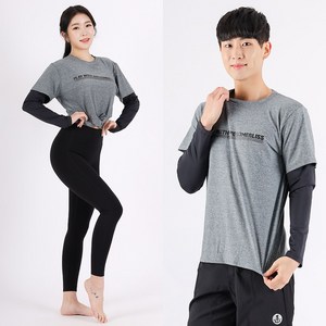 어썸블리 커플 루즈핏 레이어드 래시가드 수영복 래쉬가드 상의, 그레이