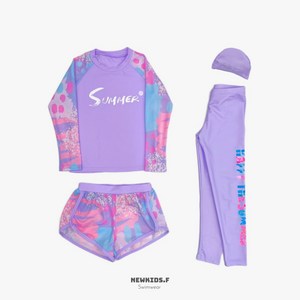 뉴키즈팩토리 여아 주니어 키즈 초등 생존수영 래쉬가드 수영모자 수영복 4종세트
