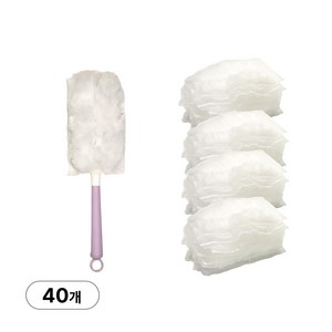 가득채움 일회용 정전기 먼지떨이 핸들 1개 + 먼지떨이 리필 40매 세트, 1세트, 화이트