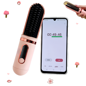 니즈램프 브러쉬 무선 매직 고데기, 핑크