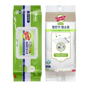 3M 스카치브라이트 물걸레청소포 더블액션 대형 20매+ 베이직 정전기청소포 대형 50매, 1세트