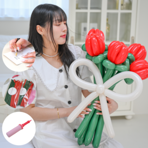 러뷰리 풍선꽃다발 DIY 요술풍선 졸업식 생일 파티, 1개, 힘찬응원 그린레드