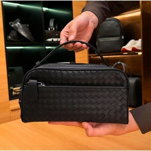 Mimi Market 대용량 2단 고급 가죽 메쉬 골프 파우치, 1개, 블랙