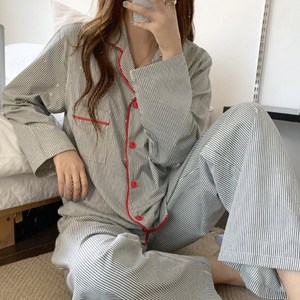 사계절 잠옷 긴팔 홈웨어 상하의 세트 스트라이프 파자마