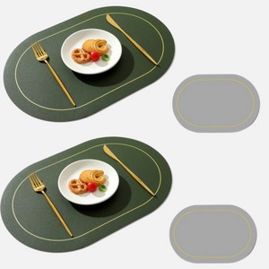 라데코 라운드 프레임 방수 양면 식탁매트 4p, 필드그린 + 그레이, 45 x 30 cm, 4개