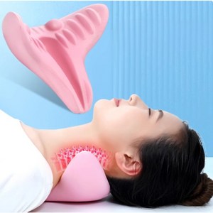 넥 경추 스트레쳐 목 지압 마사지기 거북목 일자목 역C자목 스트레칭 교정 기구, 핑크, 1개